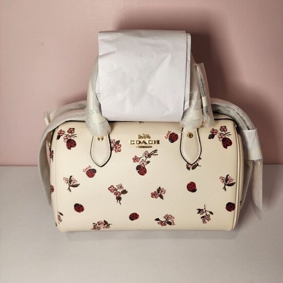 NWT COACH CU272 Rowan Satchel Ladybug Floral Print Crossbody Bag Chalk - Picture 1 of 6